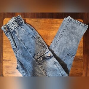 Gilded Intent Blue Straight Leg Cargo Jeans Y2k 100 Cotton